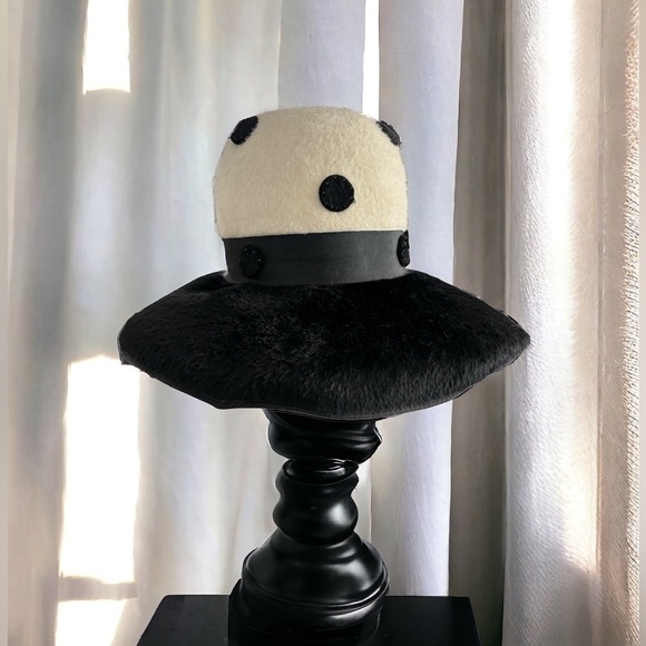 Bellini Women's Vintage Ivory & Black Polka Dot Medium Brushed Felt/Wool Hat EUC - Picture 1 of 16